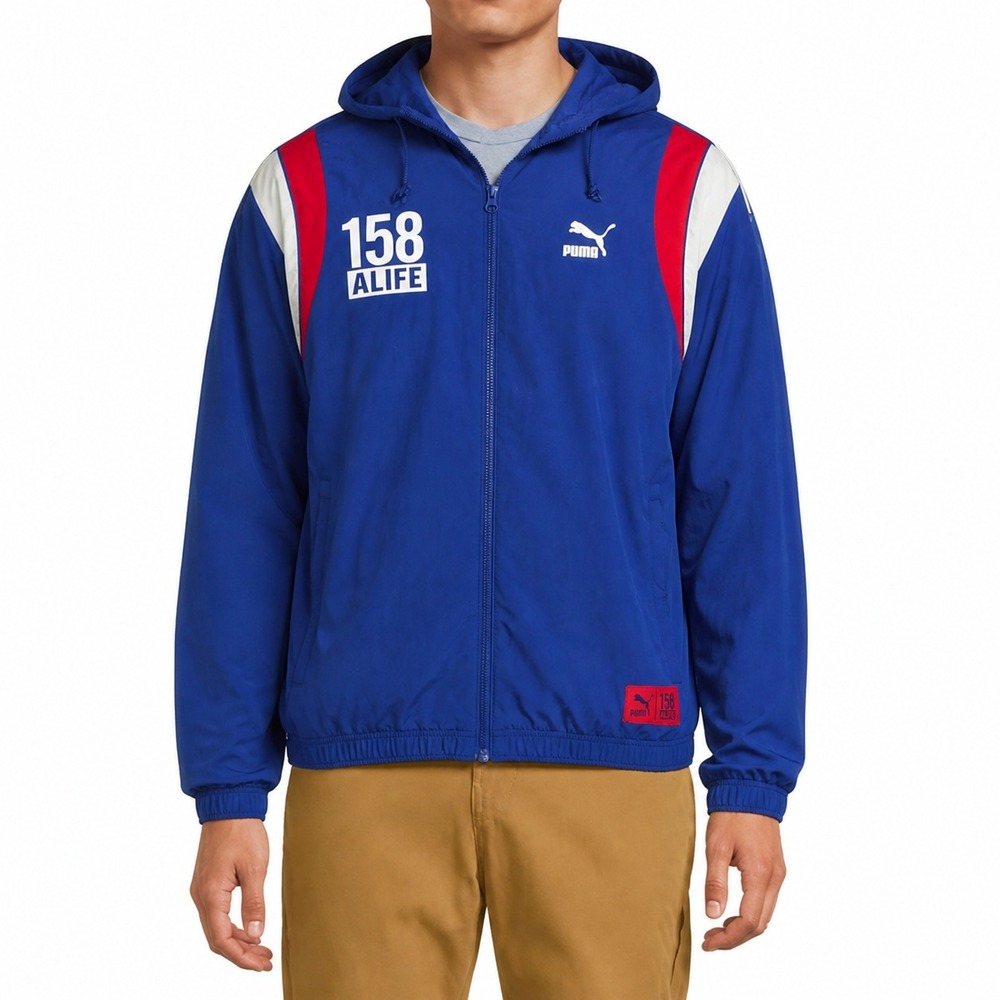 Puma x Alife 158 Savoir Faire Windbreaker Jacket Blue Mens M Hooded Full Zip